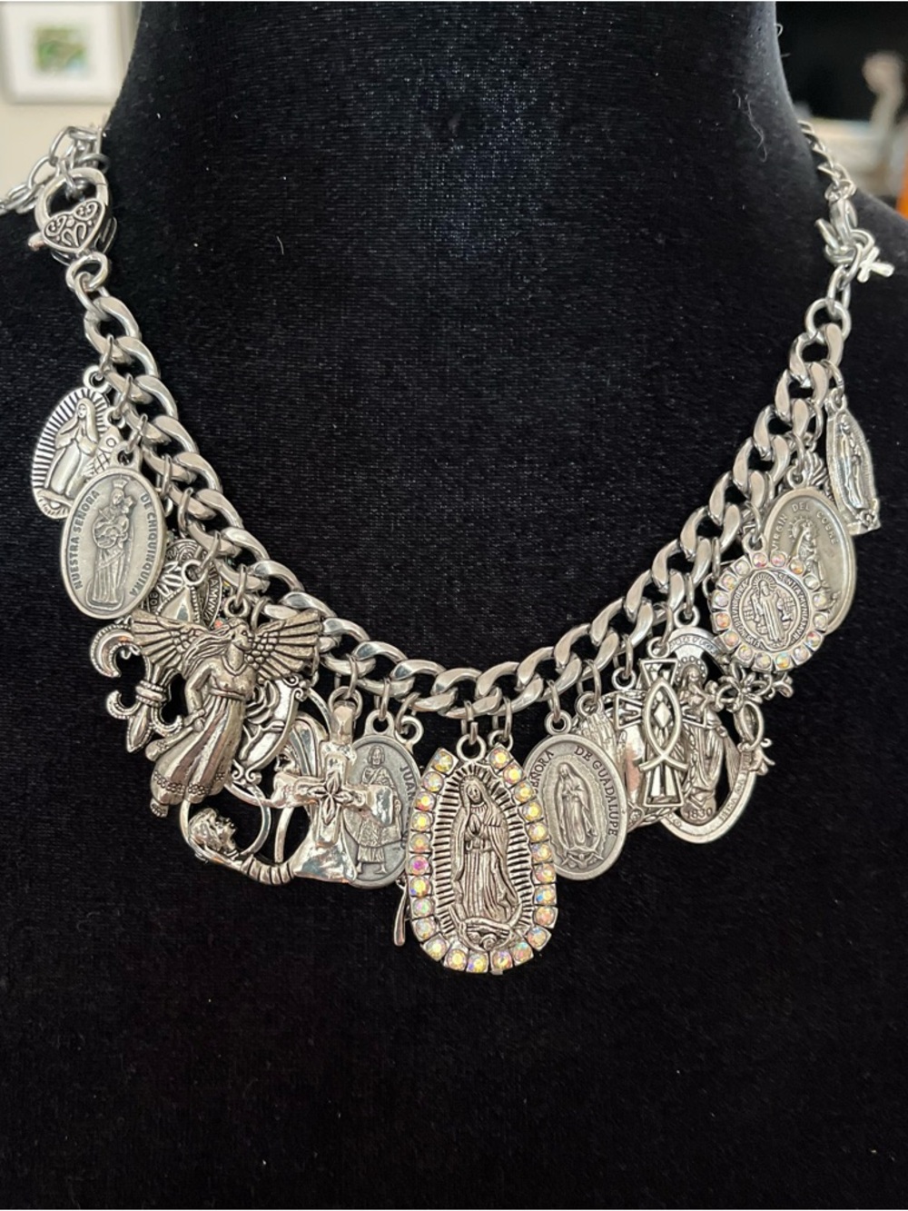 Charm Bracelet, Guadalupe, Saints Crosses Silver Tone Catholic All Saints Day